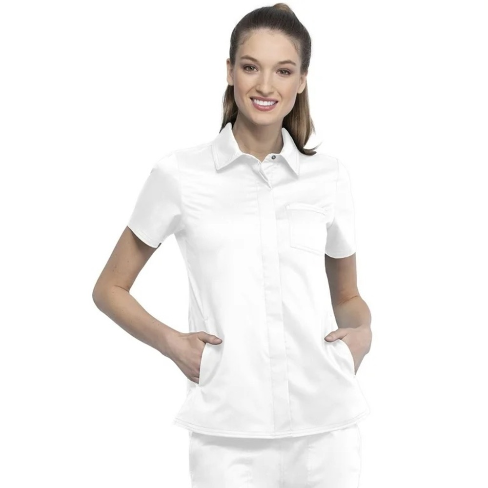 Cherokee Women Scrubs Top Workwear Revolution Hidden Snap Front Collar WW669 M
